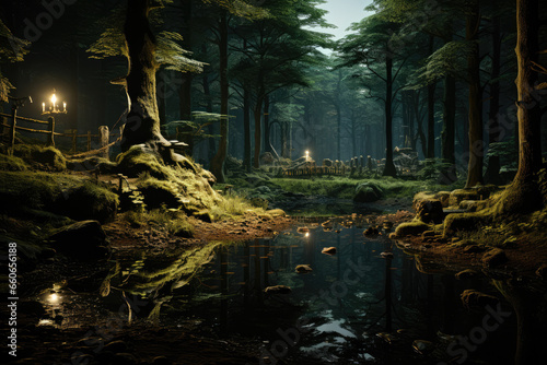 A tranquil forest clearing, where sightings of fairies and woodland spirits blur the line between myth and reality. Generative Ai.