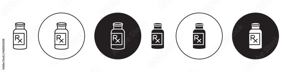 RX icon set. medicine prescription vector symbol in black filled and outlined style. - obrazy, fototapety, plakaty 