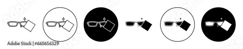 Cleaning eyeglasses icon set. spectacles wet wipe cleaner vector symbol in black filled and outlined style. photo