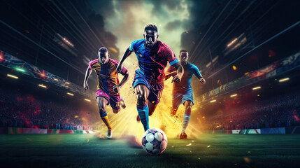 football action scene with competing soccer players