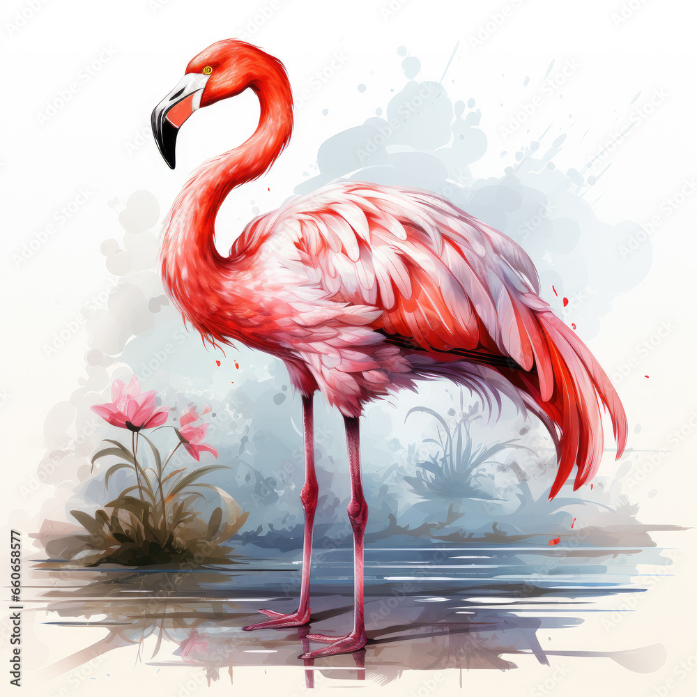 Fototapeta premium watercolor Flamingo clipart, Generative Ai
