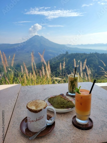 Morning Coffee and breakfast hillside Bali Indonesia