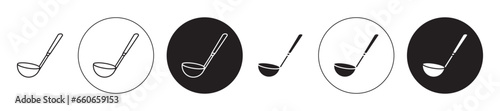 Kitchen ladle icon set. pot soup ladle vector symbol in black filled and outlined style. photo