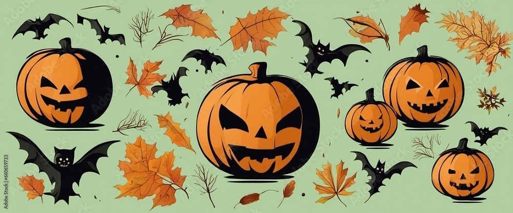 Set Halloween vector illustrations in cartoon style. Funny pumpkin, skeleton, zombie. Set Halloween vector illustrations in cartoon style. Funny pumpkin, skeleton, zombie.