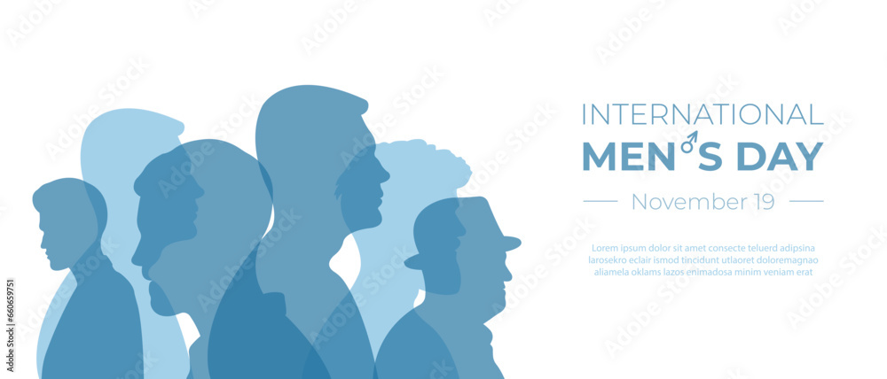 International Men's Day. Horizontal banner with silhouettes of men. Vector illustration. International Men's Day. Horizontal banner with silhouettes of men. Vector illustration.