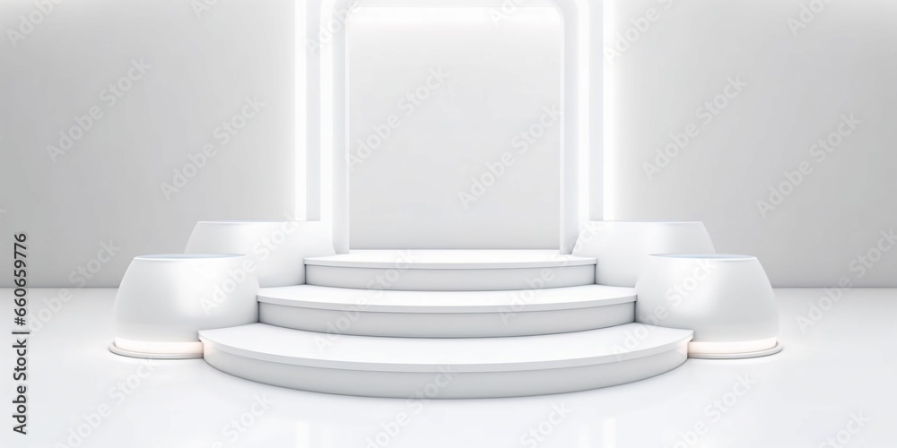 White 3D Room with Podium or Stand for Product Display. Futuristic Podium Scene White 3D Room with Podium or Stand for Product Display. Futuristic Podium Scene