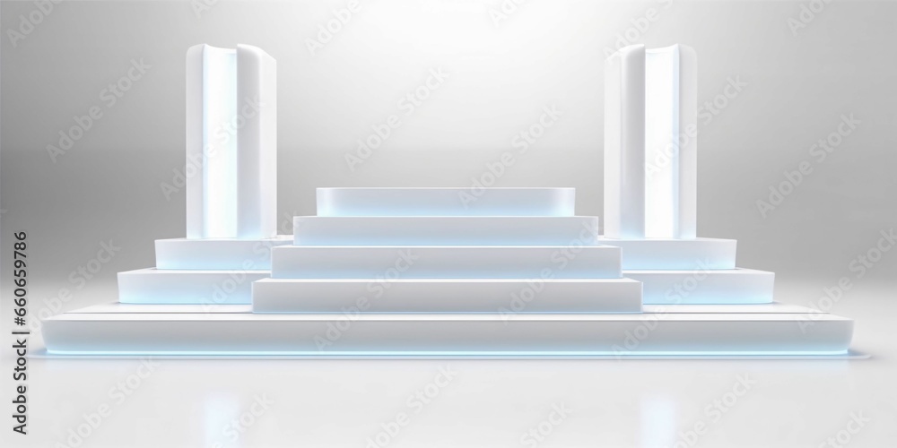 White 3D Room with Podium or Stand for Product Display. Futuristic Podium Scene White 3D Room with Podium or Stand for Product Display. Futuristic Podium Scene