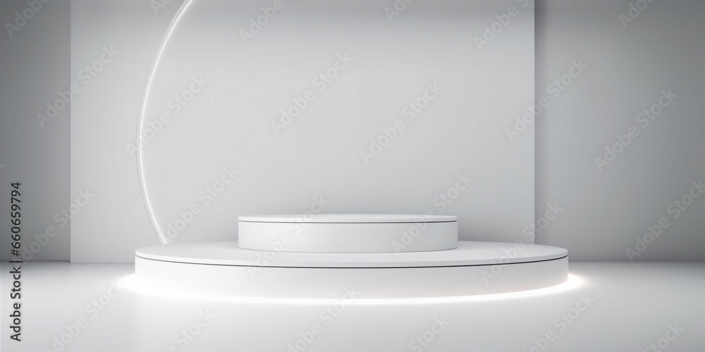 White 3D Room with Podium or Stand for Product Display. Futuristic Podium Scene White 3D Room with Podium or Stand for Product Display. Futuristic Podium Scene