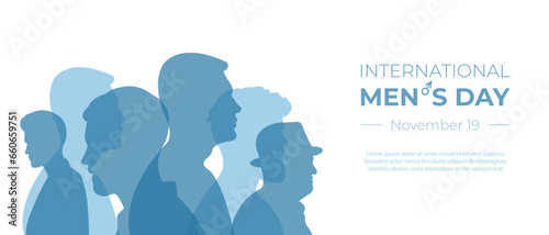 International Men's Day. Horizontal banner with silhouettes of men. Vector illustration.