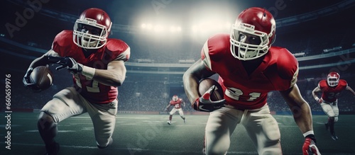 American Football Championship. Professional Player, Aggressive Face, Ready to Push, Tackling. Energy-Full Competition