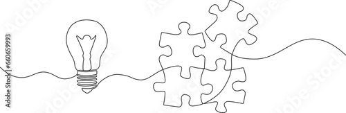 Light bulb puzzles connected in one continuous line Vector illustration