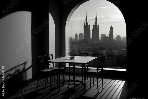 Shadow play Frankfurt landmark and skyline. Generative AI