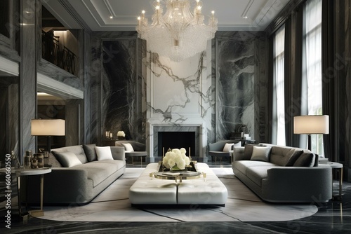 Beautiful contemporary opulent marble living space. Generative AI