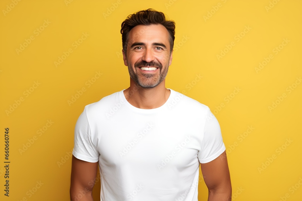 Portrait of a confident fictional model smiling. Isolated on a colored background. Generative AI Illustration. Portrait of a confident fictional model smiling. Isolated on a colored background. Generative AI Illustration.