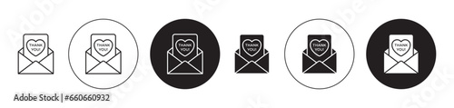 thank you letter icon set. thank you mail vector symbol in black filled and outlined