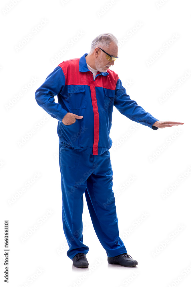 Old repairman isolated on white Old repairman isolated on white