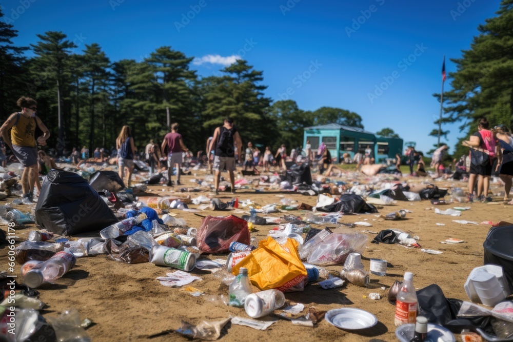 Obraz premium People walking next to a pile of trash on a street
