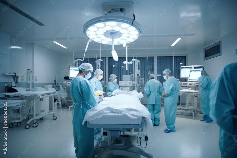 Photo of doctors performing surgery in a hospital operating room Photo of doctors performing surgery in a hospital operating room