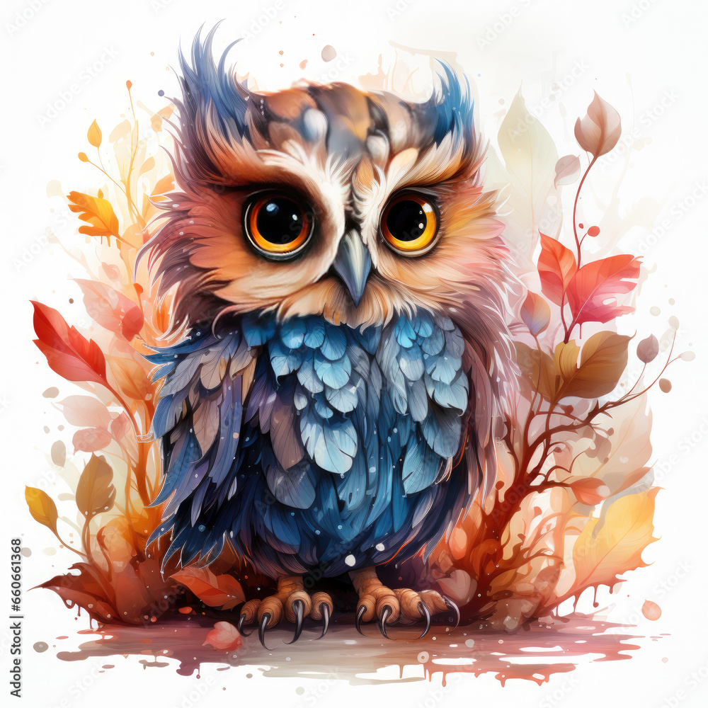 watercolor Owl clipart, Generative Ai