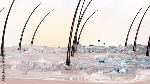 Fototapeta Naklejka Na Ścianę i Meble -  Treatment against Dandruff, Serum nourish, Dermatitis occur, hair care. Anti-dandruff, shampoo removes dandruff on hair and scalp, restoring damaged hair and skin, Medical beauty concept, 3d render