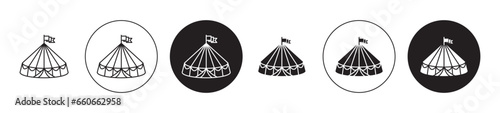 Circus tent icon set. big carnival vector symbol. festival or event glamping sign in black filled and outlined style.