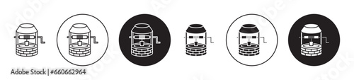 Well icon set. old drinking water well vector symbol in black filled and outlined style.