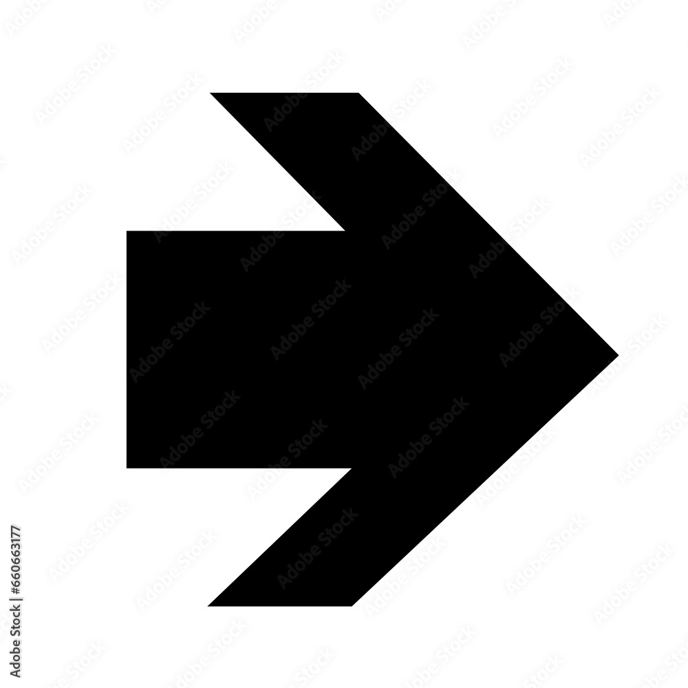 Straight pointed arrow icon. Black wide arrow vector illustration. Black direction pointer