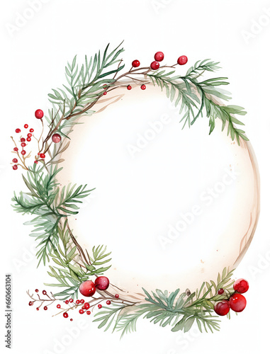 christmas frame with branches and berries