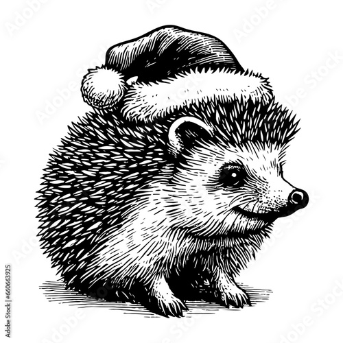 hedgehog wearing a Santa Claus hat Christmas sketch