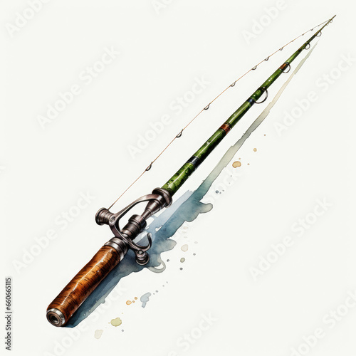 watercolor fishing rod fishing hunting clipart, Generative Ai