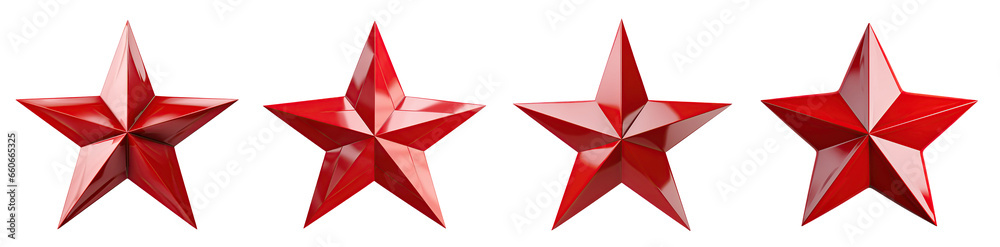 Set of different shiny five-pointed red stars. Isolated cutout on transparent or white background. Set of different shiny five-pointed red stars. Isolated cutout on transparent or white background.