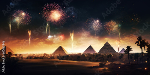 Fireworks at Egypt new year background. Generative AI.
