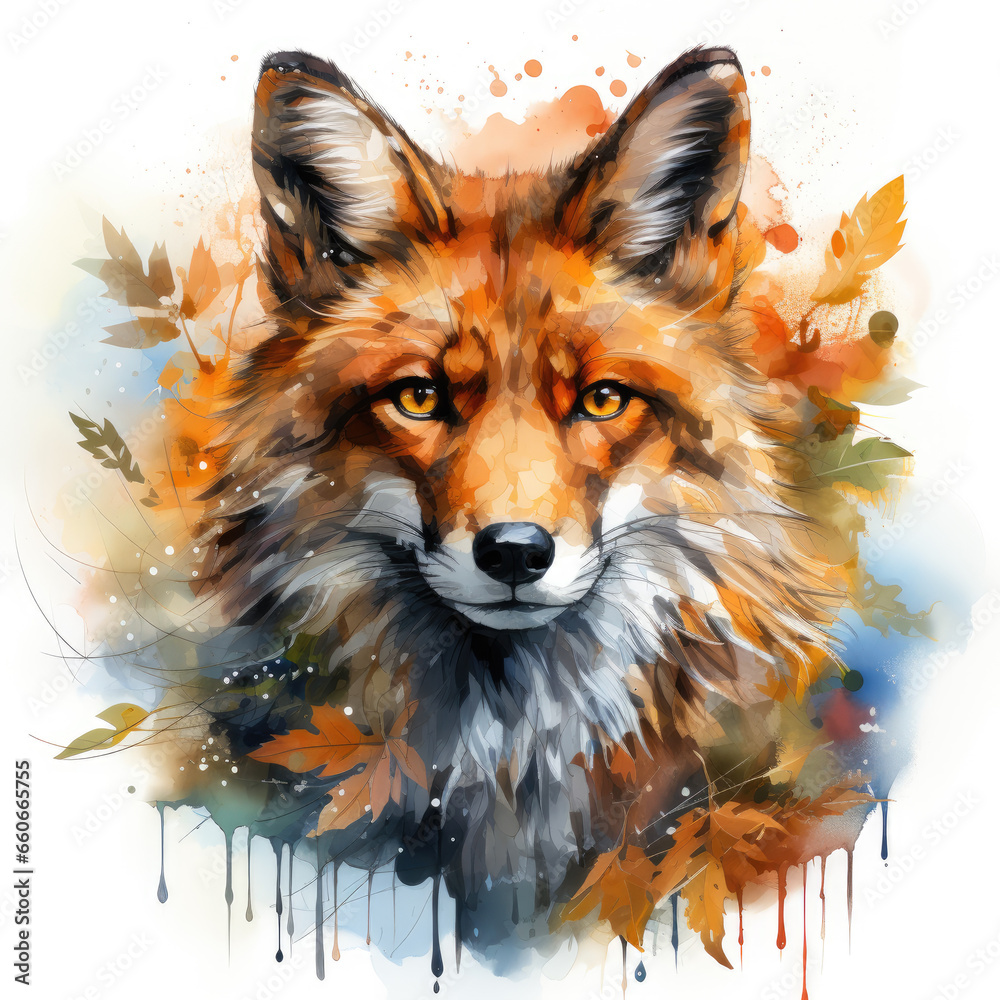 watercolor fox clipart, Generative Ai watercolor fox clipart, Generative Ai