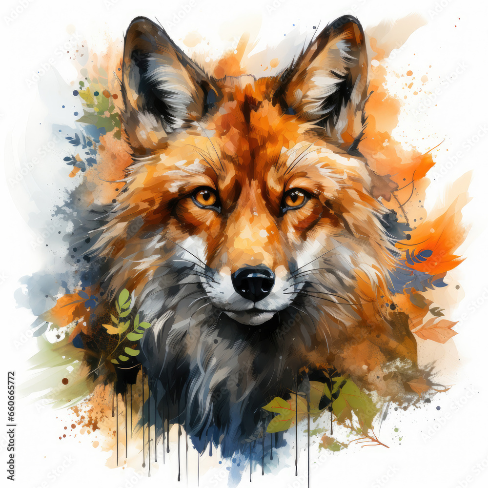 Naklejka premium watercolor fox clipart, Generative Ai