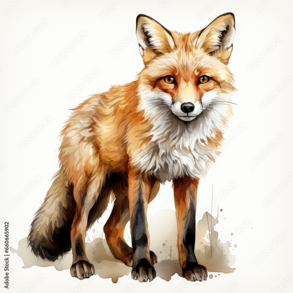 Fototapeta premium watercolor fox clipart, Generative Ai