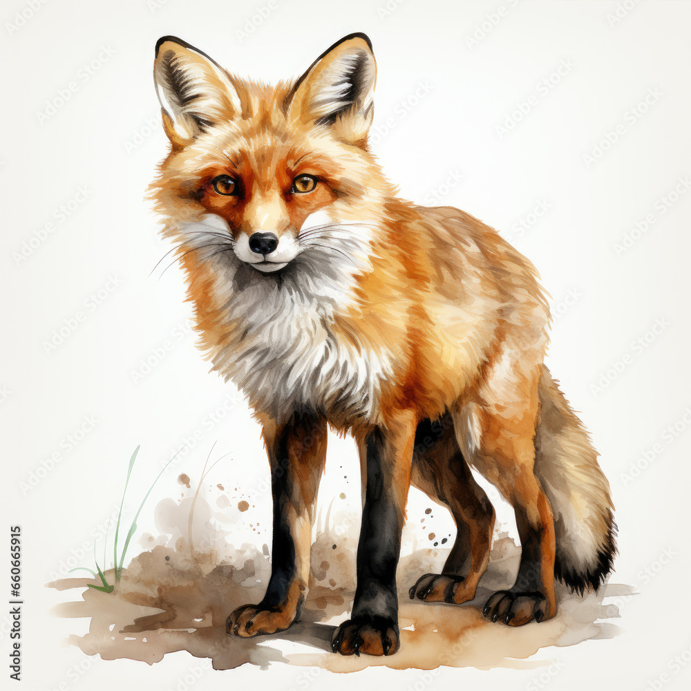 Fototapeta premium watercolor fox clipart, Generative Ai