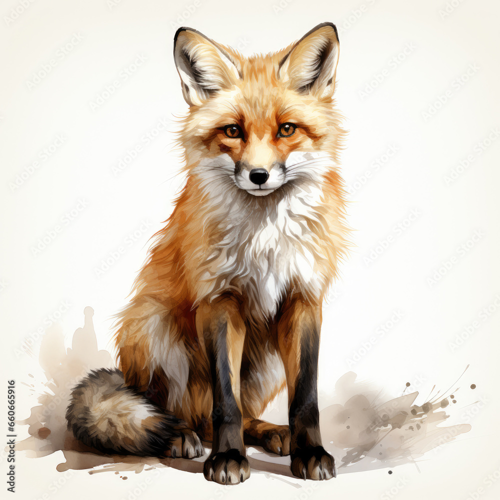 Fototapeta premium watercolor fox clipart, Generative Ai