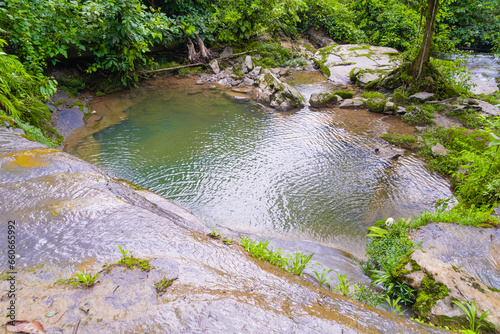 Virgin waterfall in the equatorial Amazon, clean jungle water