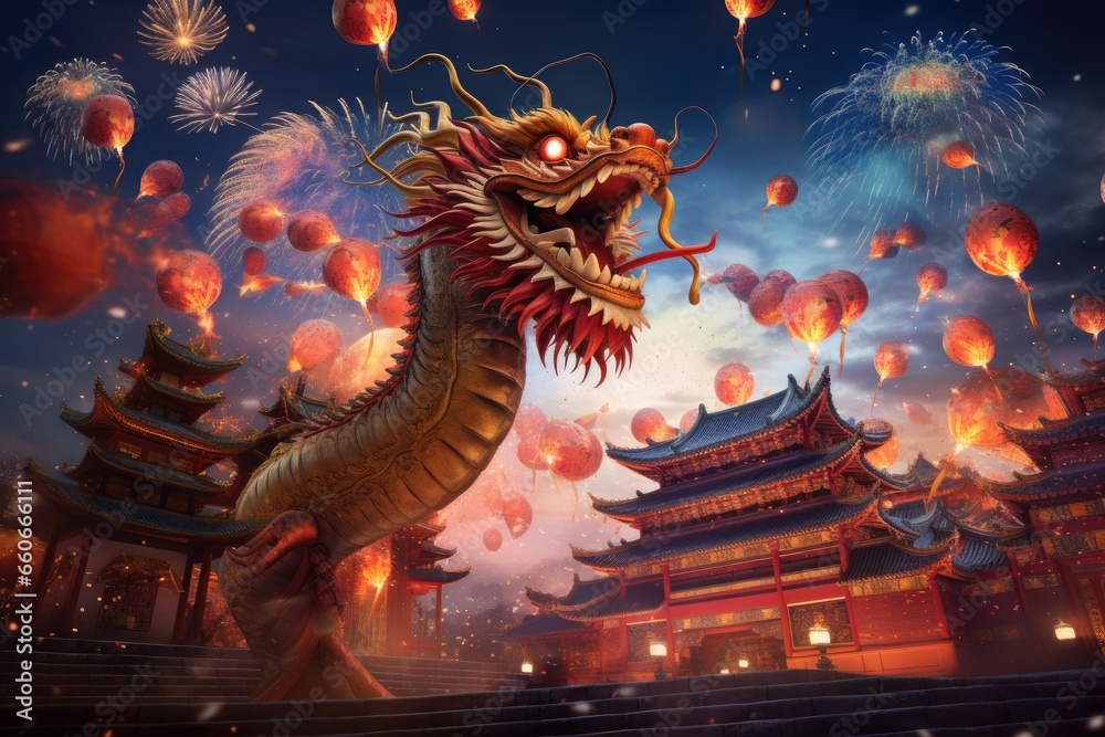 Obraz premium Chinese new year celebration festival with Chinese dragon
