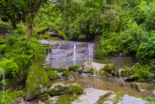 Virgin waterfall in the equatorial Amazon, clean jungle water