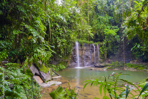 Virgin waterfall in the equatorial Amazon  clean jungle water