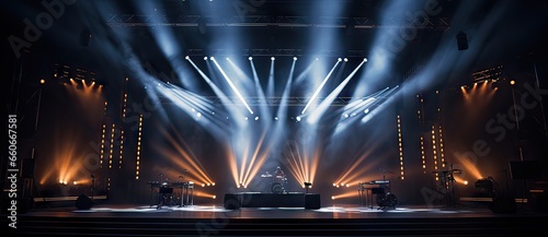 main stage of a concert with all the lights on before the concert starts, concept music