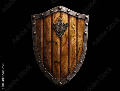 Medieval Wooden Shield with War Torn Mark photo