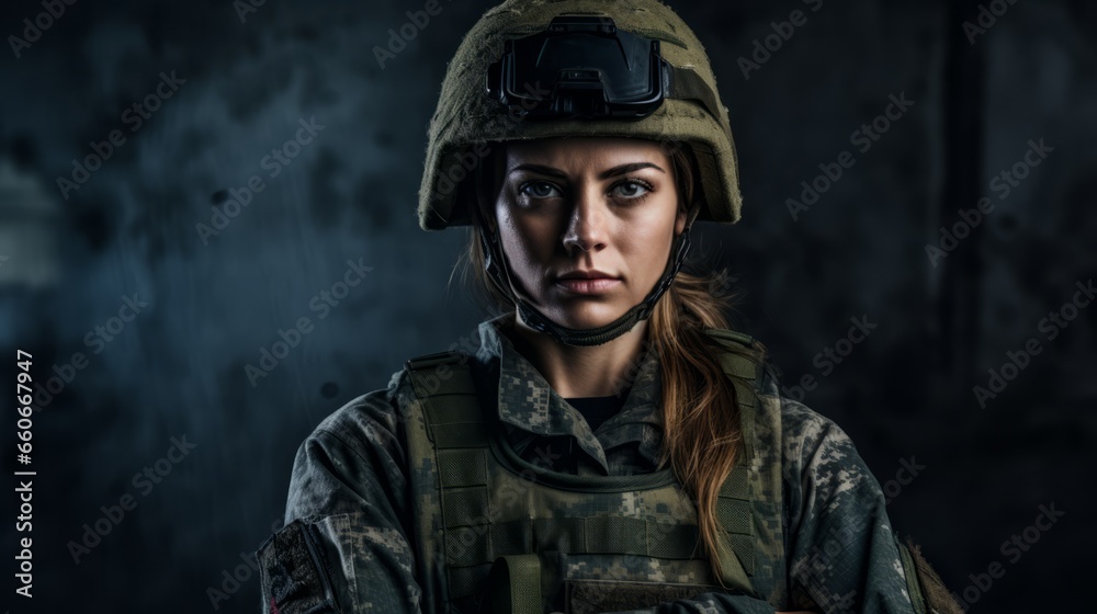 strong looking woman wearing military wear