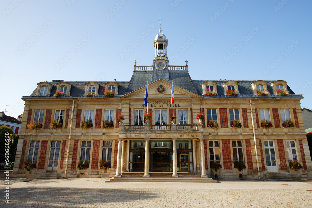 Town hall of Maisons-Alfort, France. Maisons-Alfort is a city located in the Val-de-Marne department in the Ie-de-France region.