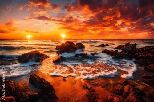 sea waves in sunset