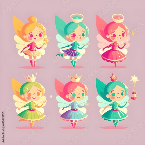 cartoon funny fairy illustration vector simple clean minimalist wallpaper bright in a set of six 