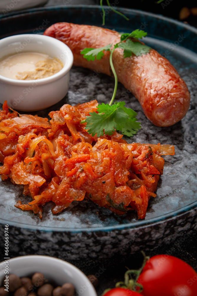 Roasted Pork Sausage with Stewed Cabbage Roasted Pork Sausage with Stewed Cabbage