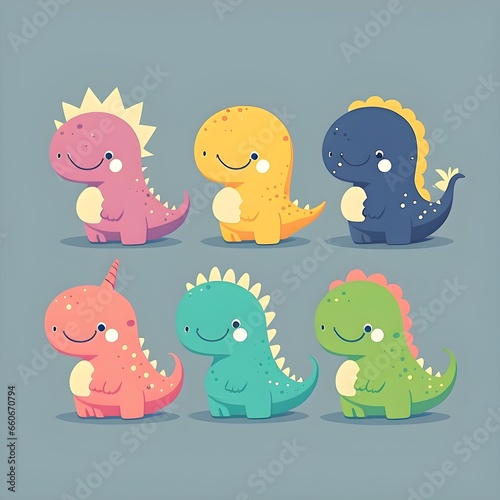 cute kawaii colourful dinosaur illustration vector simple clean minimalist wallpaper bright collection in a set of six 