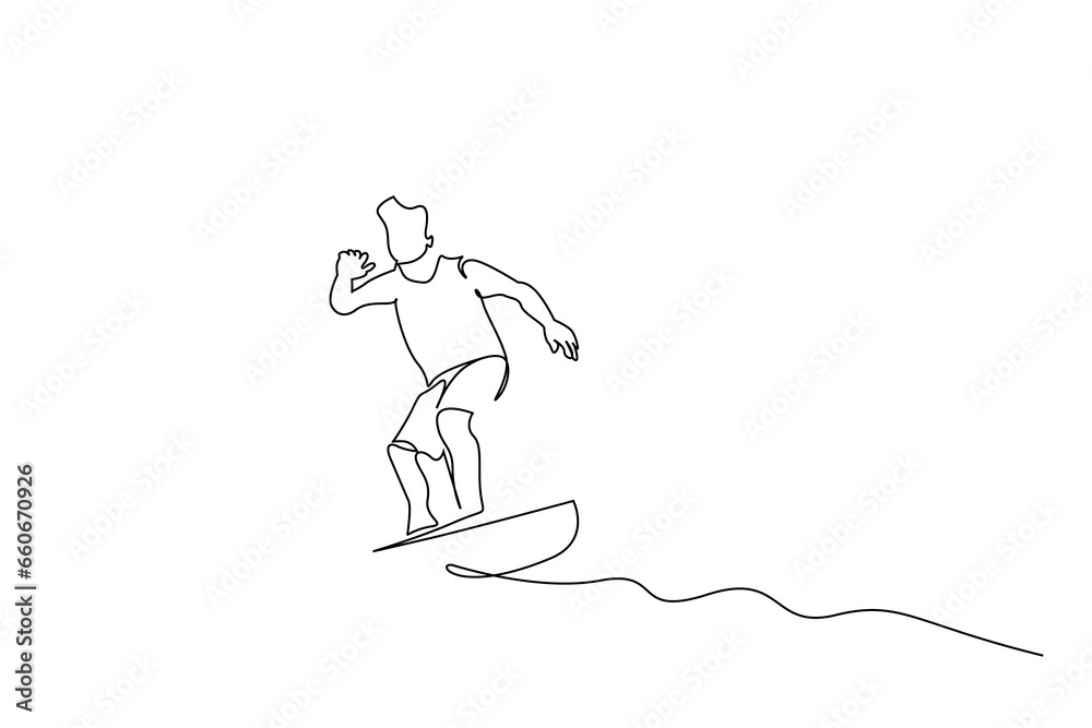 male young alone surfing water sport extreme life lifestyle line art design